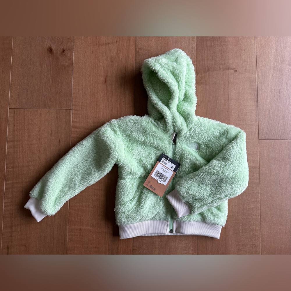 NWT North Face Toddler fleece fuzzy hooded jacket size 3T (mint color)